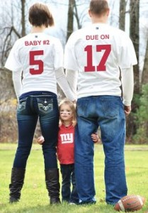 Second Pregnancy Announcement with Football Jersey